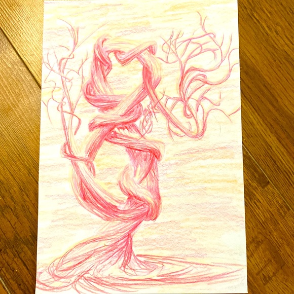 Unframed Original Infini-tree Whimsical Pencil Crayon Drawing Illustration - Picture 1 of 3
